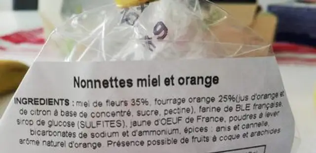Nonnettes à l'orange ingredients label