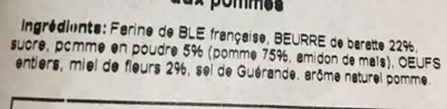 Galettes aux pommes ingredients label
