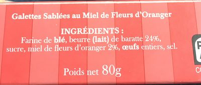 Galettes au miel de fleurs d'oranger ingredients label