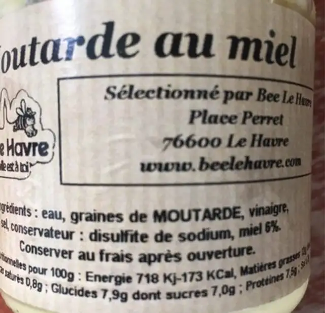 Moutarde au miel ingredients label