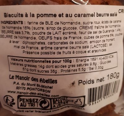 180G Cookies Pom Caramel Le Manoir ingredients label