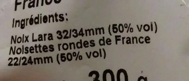 Noix et noisettes de France ingredients label
