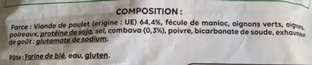 Bouchon poulet combava 40 ingredients label
