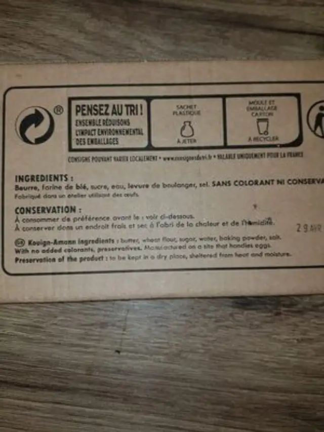 Kouign-Amann ingredients label