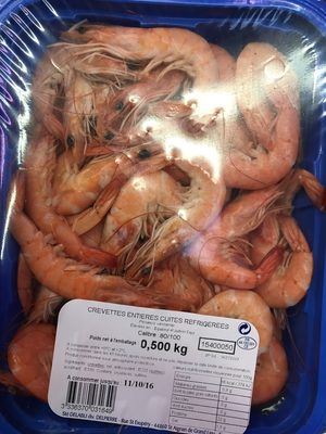 Crevettes entières cuites réfrigérées front packaging