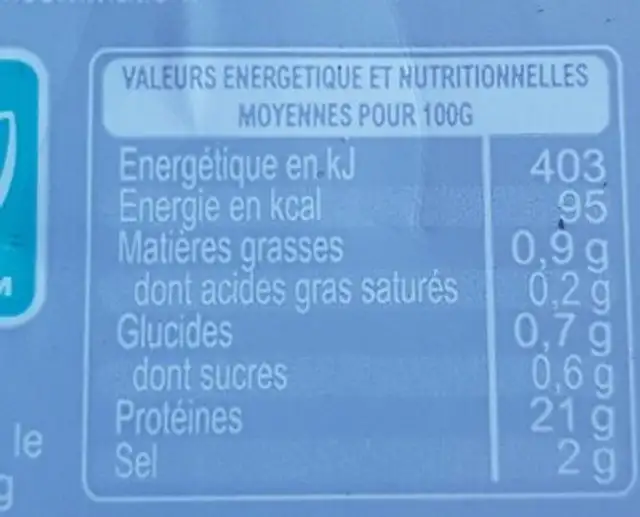Crevettes nutrition facts table