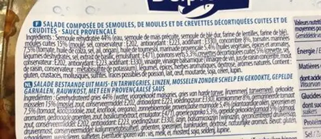 Taboulé moule crevette à la provençale ingredients label