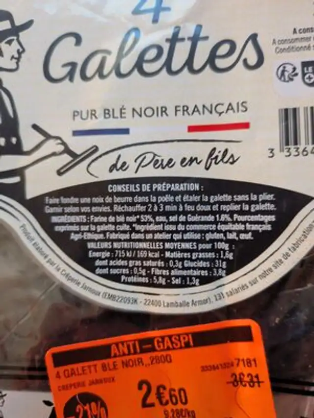 4 Galettes pur blé noir français ingredients label