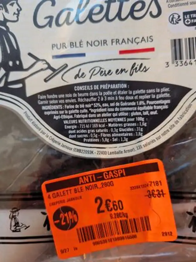 4 Galettes pur blé noir français nutrition facts table