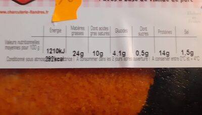 Pavés au maroilles nutrition facts table