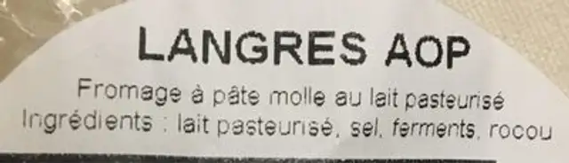 Langres ingredients label