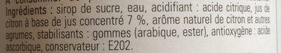 Sirop citron jinot acidulé ingredients label