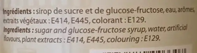 Sirop De Barbapapa, 50 Centilitres, Marque Bigallet ingredients label