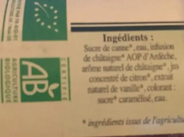 SIROP CHATAIGNE ingredients label