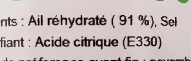 PULPE D'AIL ingredients label
