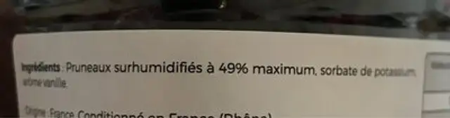 Pruneau moelleux ingredients label