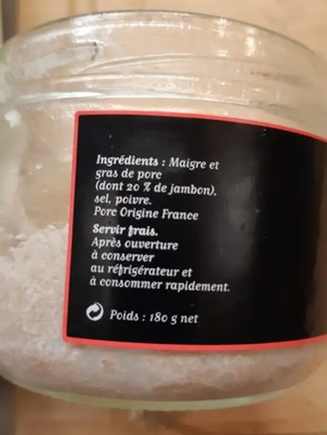 Fillette pur porc ingredients label