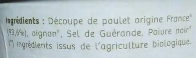 Rillettes de poulet bio nature ingredients label