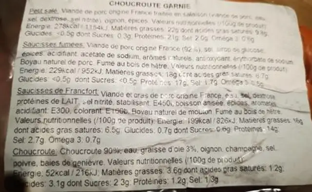 Choucroute au champagne et à la graisse d'oie ingredients label