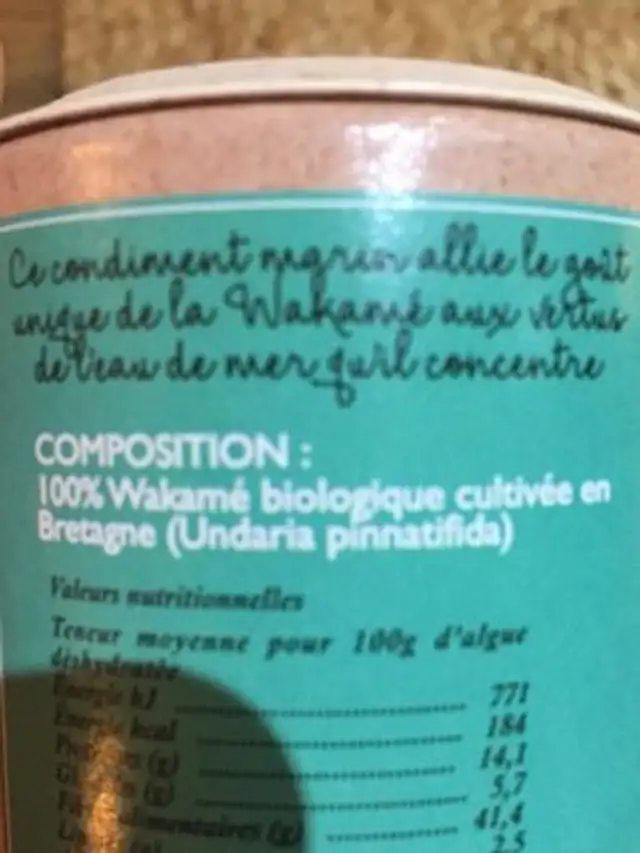 Wakamé ingredients label