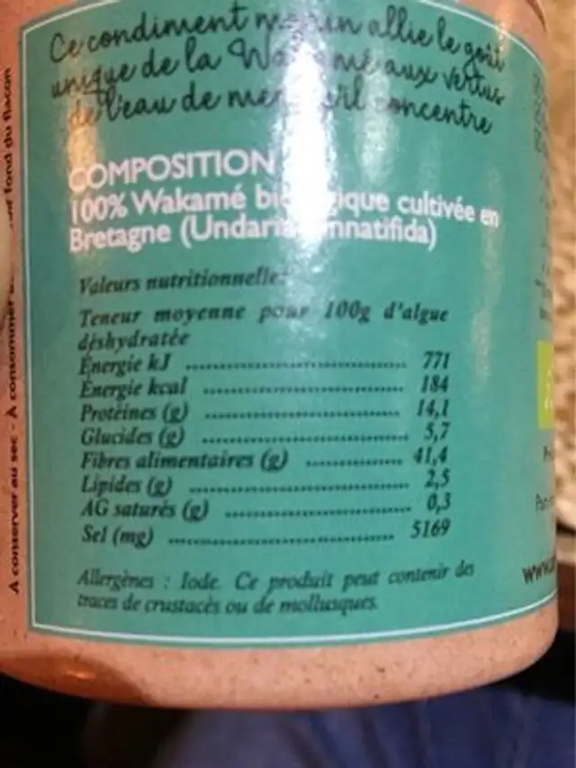 Wakamé nutrition facts table