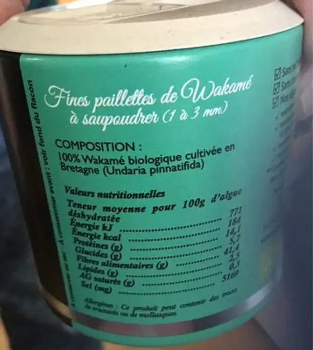 Wakame paillettes ingredients label
