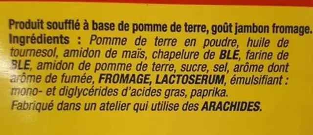 Monster munch jambon fromage ingredients label