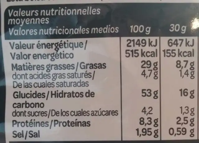 Crazy Craq Strong Cheese nutrition facts table