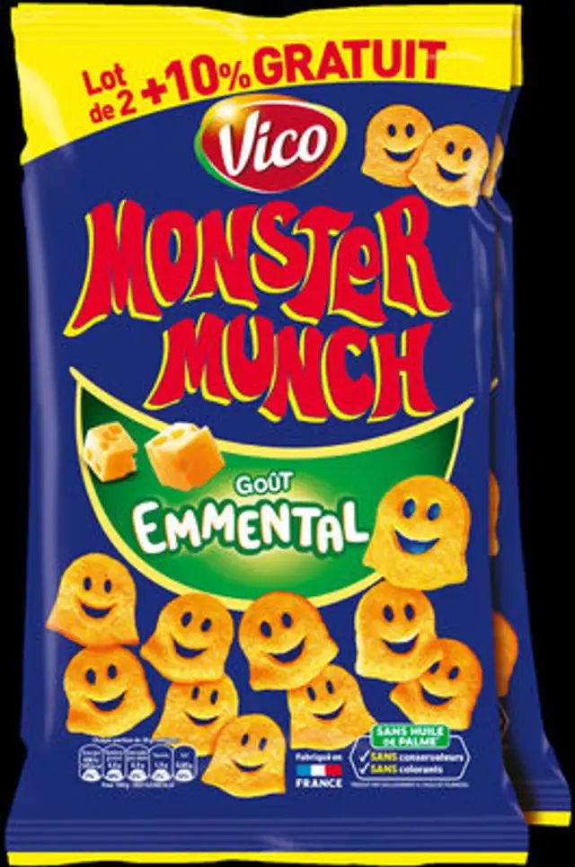 Biscuits apéritif goût emmental Monster Munch front packaging