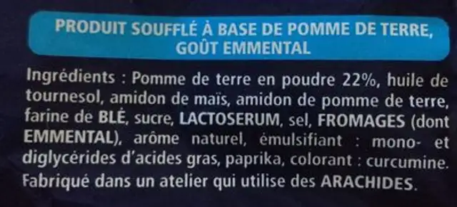 Biscuits apéritif goût emmental Monster Munch ingredients label