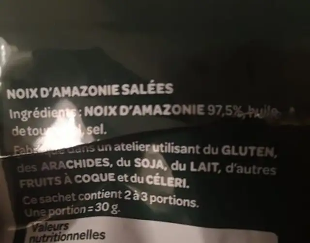 Noix d'Amazonie ingredients label