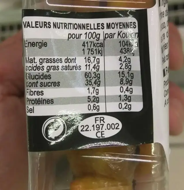 Kouign Chocolat Façon Mignardises nutrition facts table