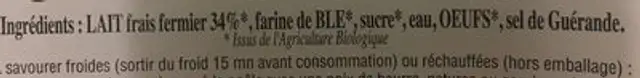Crêpes Bio au Lait Frais Fermier ingredients label