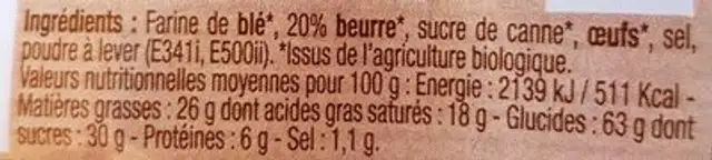 Galettes de Bretagne nutrition facts table