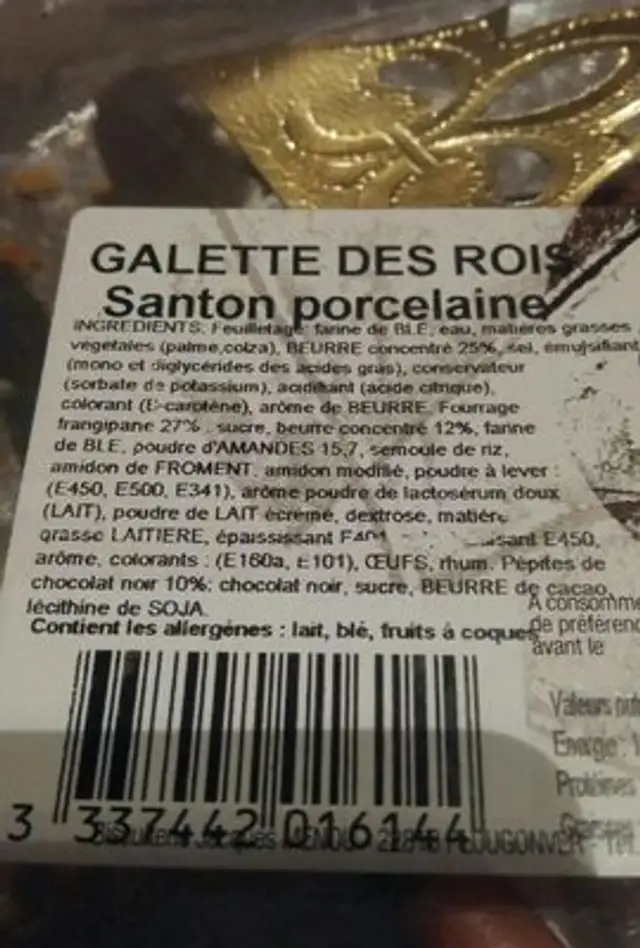 Galette des rois santon porcelaine ingredients label