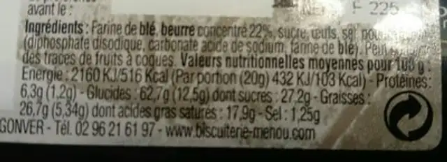 Palets de Bretagne ingredients label