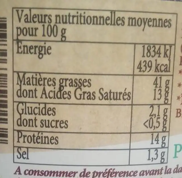 Pate De Campagne Aux Noix Recette Ariegeoise Bio nutrition facts table