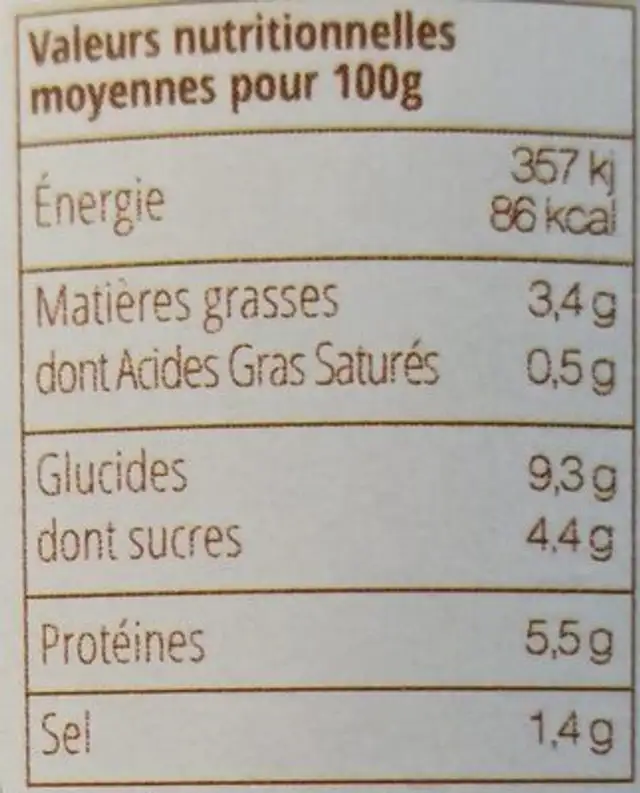 Tartinade bio artichaut nutrition facts table