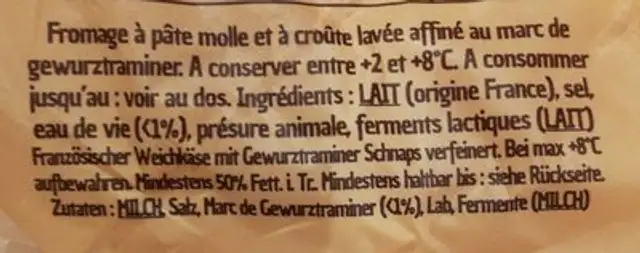 Le vigneron ingredients label