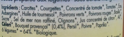 Sauce 6 légumes aux herbes de Provence bio ingredients label