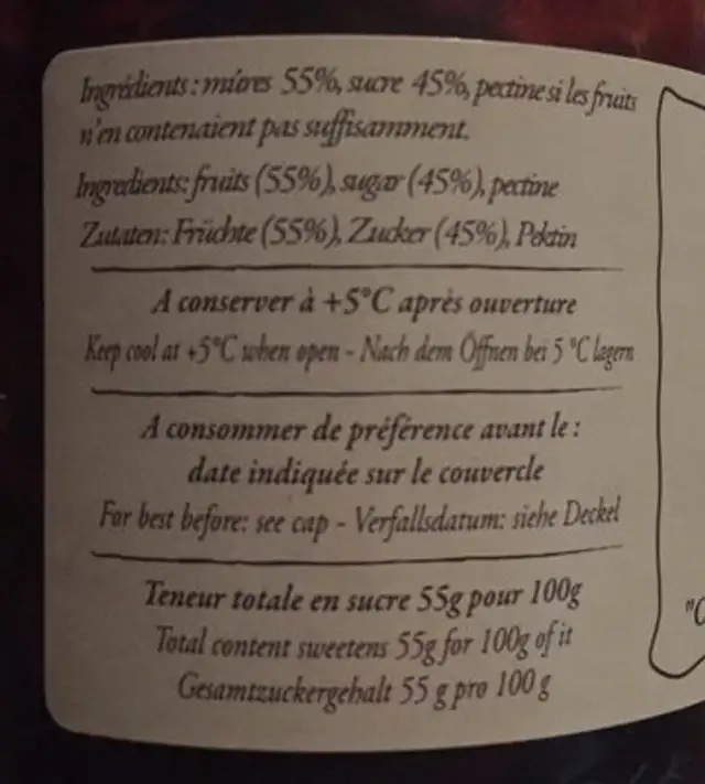 Confiture extra - mûres ingredients label