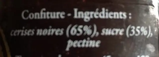 Confiture cerises noires ingredients label