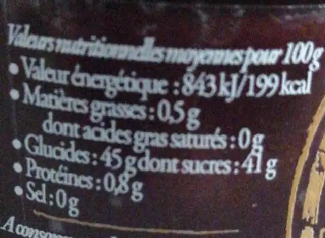 Confiture nutrition facts table