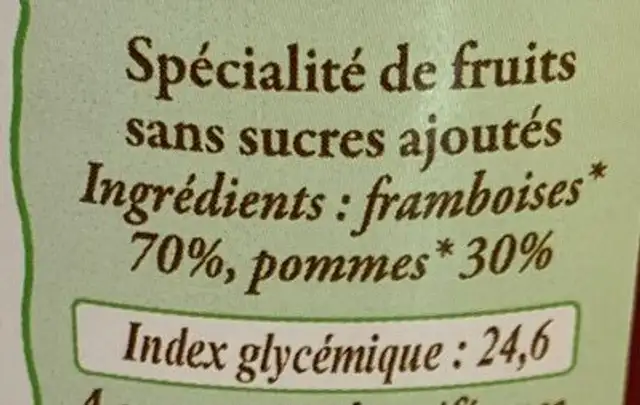 Framboise et Pommes ingredients label
