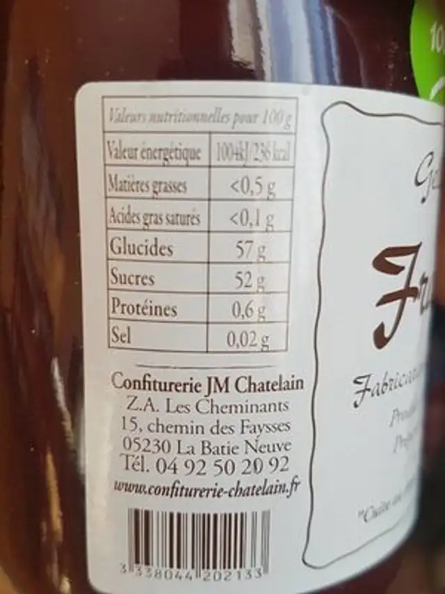 Gelée de framboises nutrition facts table