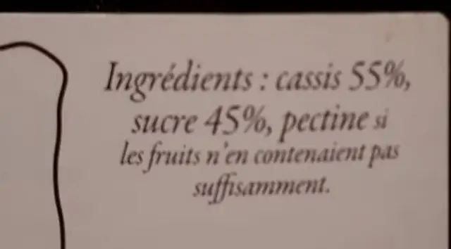 Gelée extra Cassis ingredients label