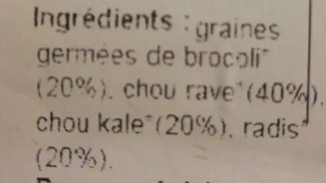 Graine de vitalité ingredients label