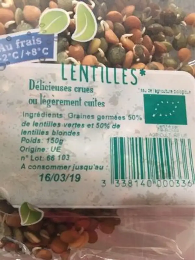 Lentilles germees ingredients label