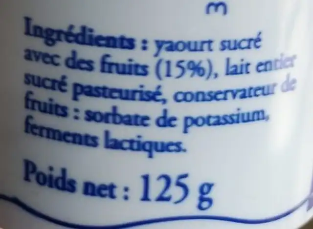 Yaourt aux myrtilles ingredients label