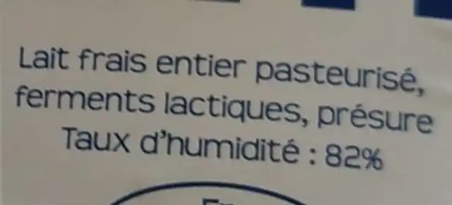 Fromage blanc fermier battu, 40%MG ingredients label